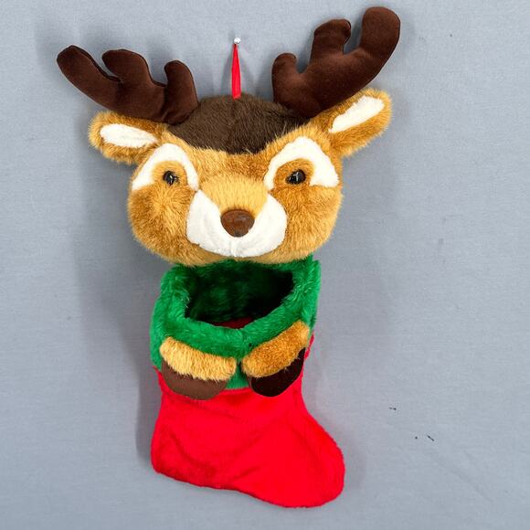 Reindeer Christmas Stocking 21" Plush 3D Cabincore Cottagecore Rustic Deer Head - Picture 7 of 15